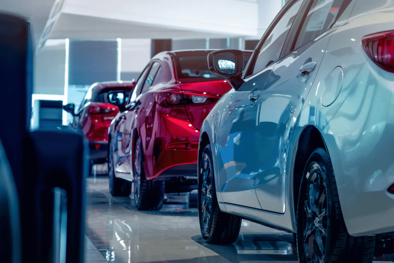 Automóveis novos num stand de exposição – logística automóvel